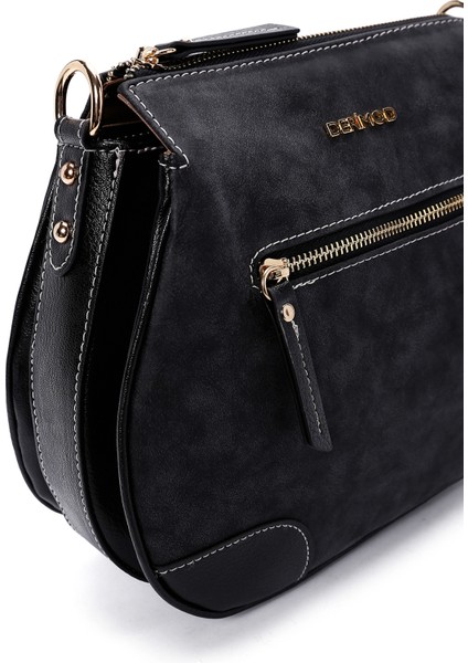 Kadın Siyah Uzun Askılı Nubuk Omuz Çantası 25ABD2105V3