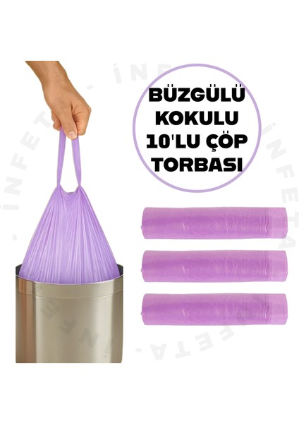 Büyük Boy Büzgülü Çöp Poşeti Lavanta Kokulu 10'lu Çöp Torbası 65X70 1 Paket