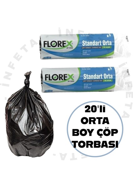 Standart Orta Boy Çöp Poşeti 20'li Çöp Torbası 55X60 cm
