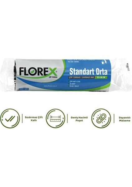 Standart Orta Boy Çöp Poşeti 20'li Çöp Torbası 55X60 cm fiyatları