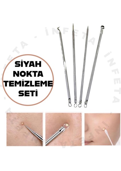 4'lü Çelik Komedon Sivilce Siyah Nokta Temizleme Seti Paslanmaz Siyah Nokta Leke Çıkarıcı