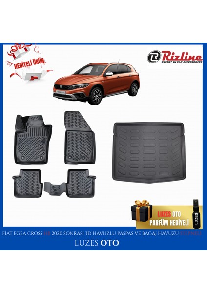 Fiat Egea Cross Hb 3D Havuzlu Paspas ve Bagaj Havuzu (Stepneli) 2022 Model Uyumlu