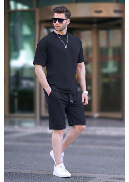 Siyah Bisiklet Yaka Basic Erkek Şort Takımı 5953 fiyatları
