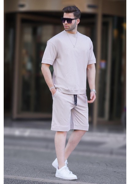 Bej Bisiklet Yaka Basic Erkek Şort Takımı 5953 fiyatları