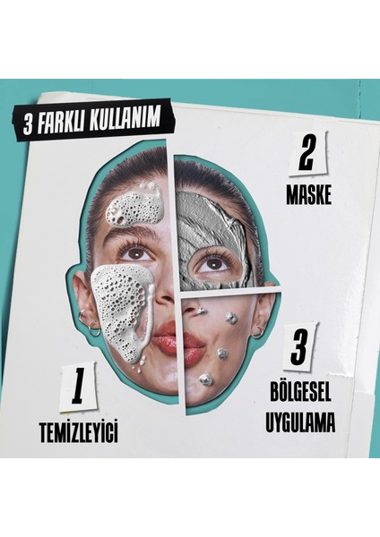 Blemish-Targeting Sivilce Karşıtı 3’ü 1 Arada Maske, Bölgese Bakım & Temizleyici 125 ml