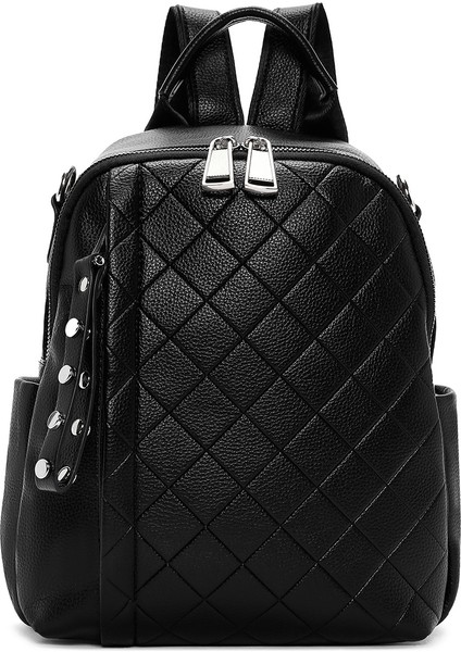 Kadın Siyah Uzun Askılı Baskılı Sırt Çantası 25ABD2451FT