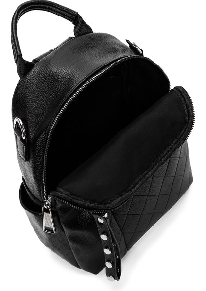 Kadın Siyah Uzun Askılı Baskılı Sırt Çantası 25ABD2451FT