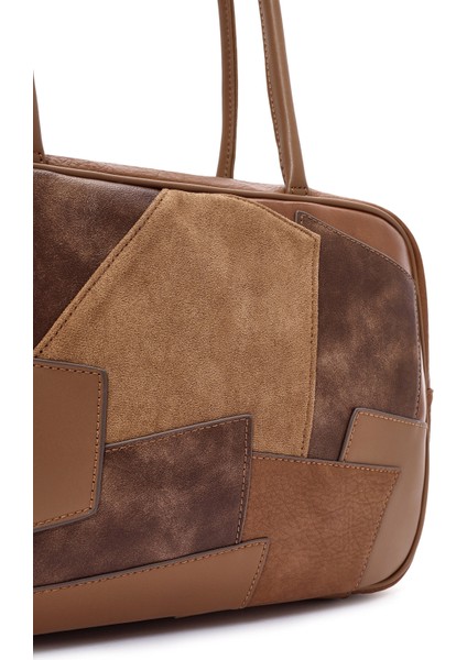 Kadın Kahverengi Uzun Askılı Desenli Kol Çantası 25ABD242314