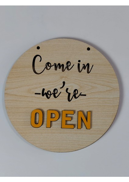 Açık Kapalı Yazılı Levha |ahşap Kabartma Mağaza Kapı Yönlendirme Tabelası |20*20 CM|YÖN1013