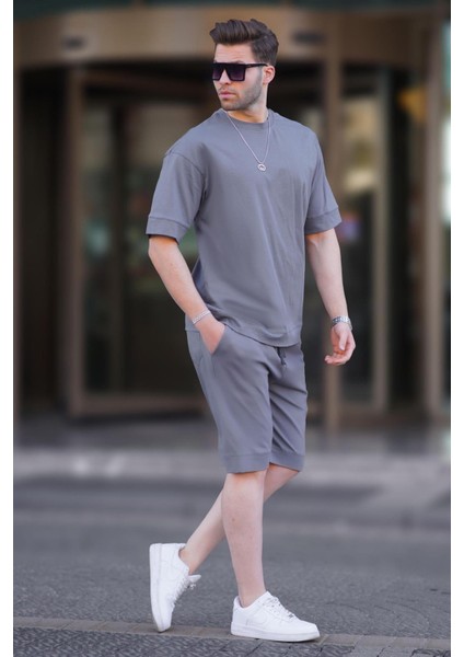 Füme Bisiklet Yaka Basic Erkek Şort Takımı 5953