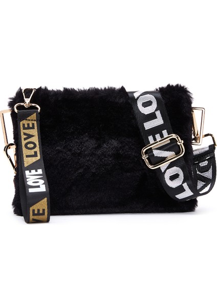 Kadın Siyah Uzun Askılı Peluş Portföy Çanta 25WBD2203PH