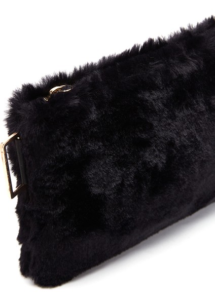 Kadın Siyah Uzun Askılı Peluş Portföy Çanta 25WBD2203PH