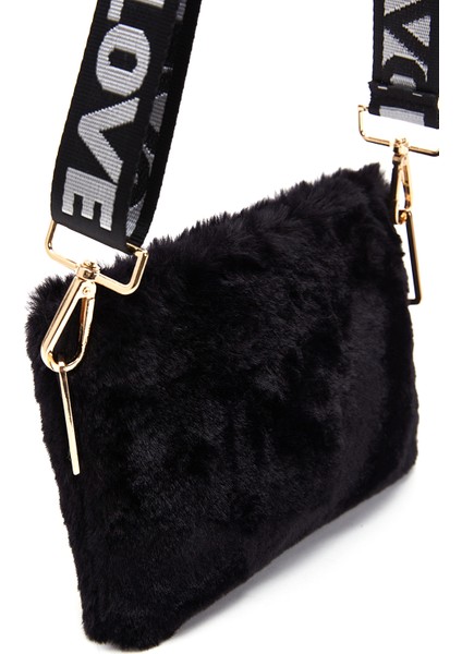 Kadın Siyah Uzun Askılı Peluş Portföy Çanta 25WBD2203PH