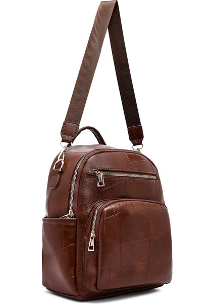 Kadın Kahverengi Uzun Askılı Baskılı Sırt Çantası 25ABD261726