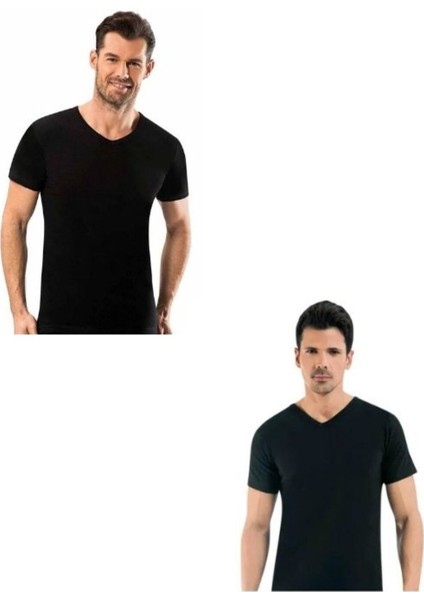 Erkek Siyah Termal V Yaka Kısa Kol Atlet -20 Derece Tam Koruma fırsatları