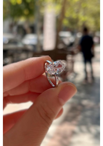 Gümüş Oval 12X8 mm Tek Taş Yüzük IS323 fiyatları