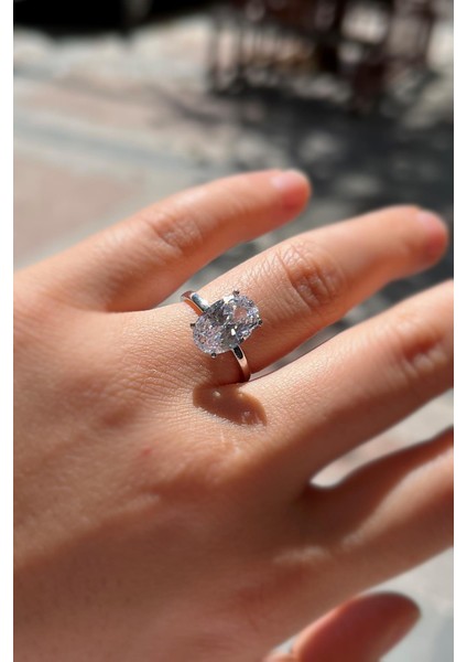 Gümüş Oval 12X8 mm Tek Taş Yüzük IS323 modelleri