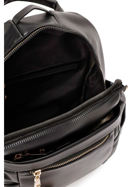 Kadın Siyah Aksesuar Detaylı Sırt Çantası 25ABD245618