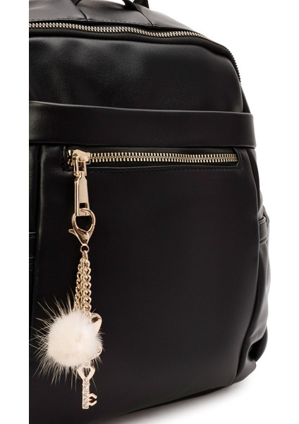 Kadın Siyah Aksesuar Detaylı Sırt Çantası 25ABD245618