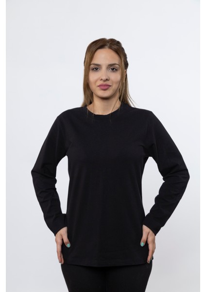 Kadın Uzun Kollu Düz Siyah Renk Tshırt