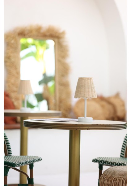 Rattan & Bambu Kablosuz Şarjlı Masa Lambası - Alt Uzun Beyaz fiyatları