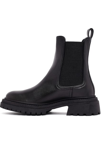Kadın Siyah Kalın Tabanlı Deri Chelsea Bot 25WFD141018 fiyatları