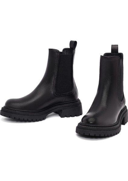 Kadın Siyah Kalın Tabanlı Deri Chelsea Bot 25WFD141018 modelleri
