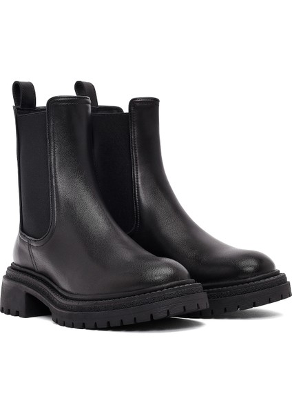 Kadın Siyah Kalın Tabanlı Deri Chelsea Bot 25WFD141018 fırsatları