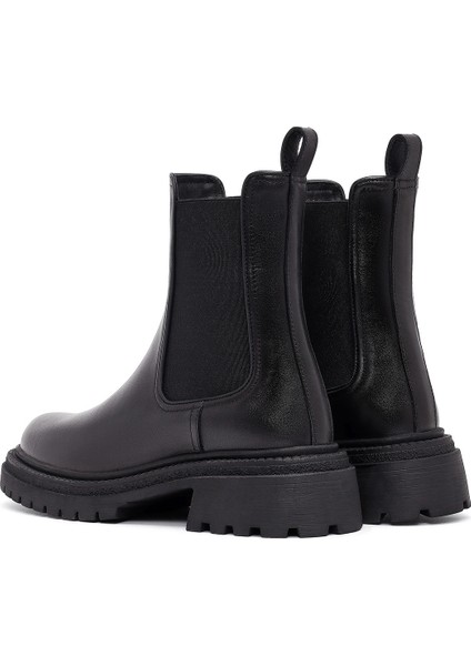 Kadın Siyah Kalın Tabanlı Deri Chelsea Bot 25WFD141018