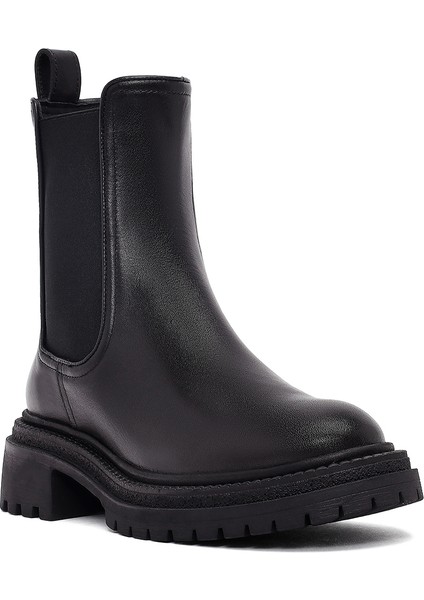 Kadın Siyah Kalın Tabanlı Deri Chelsea Bot 25WFD141018