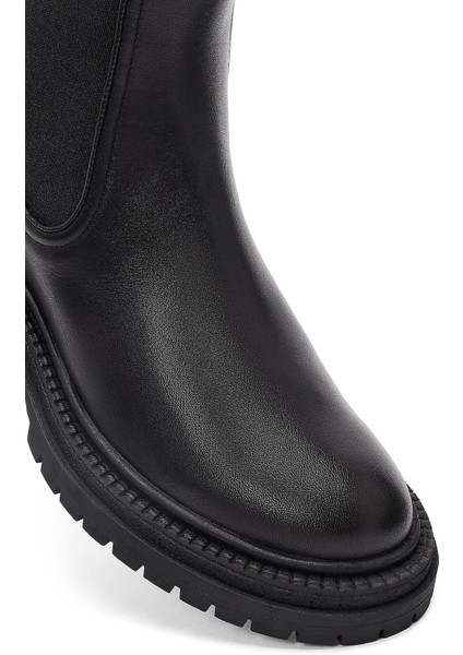 Kadın Siyah Kalın Tabanlı Deri Chelsea Bot 25WFD141018