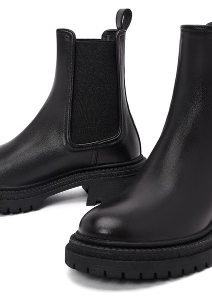 Kadın Siyah Kalın Tabanlı Deri Chelsea Bot 25WFD141018