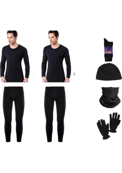 Lüx Siyah Termal Içlik Takımı Asker Seti Polar Bere Boyunluk Eldiven Termal Çorap Seti