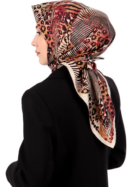 Mürdüm Zebra Leopar Desen Twill Ipek Eşarp fiyatları