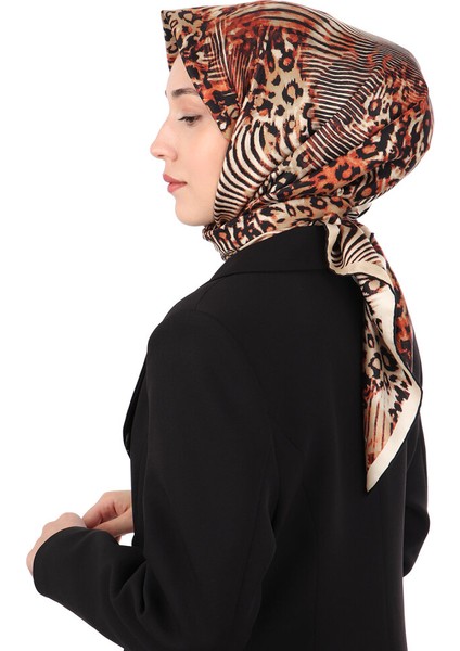 Turuncu Zebra Leopar Desen Twill Ipek Eşarp fiyatları