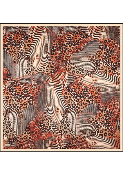 Turuncu Zebra Leopar Desen Twill Ipek Eşarp modelleri