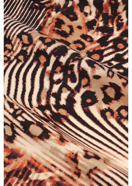 Turuncu Zebra Leopar Desen Twill Ipek Eşarp fırsatları