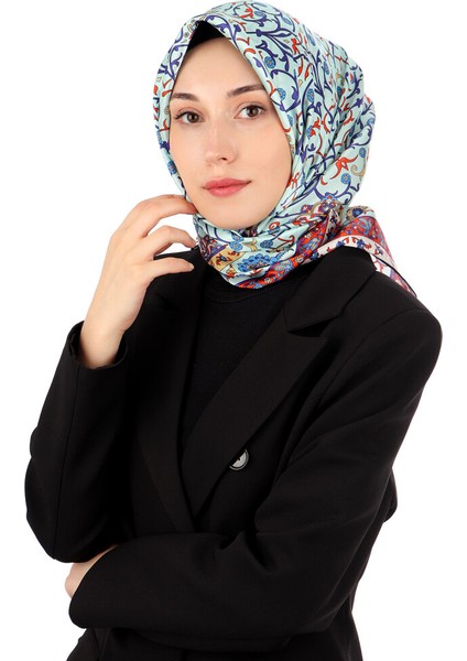 Mavi Sarmaşık Desen Sura Ipek Eşarp