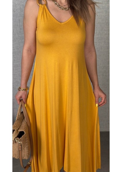 Kadın Çan Dokuma Kumaş V Yaka Asimetrik Kesim Elbise fiyatları