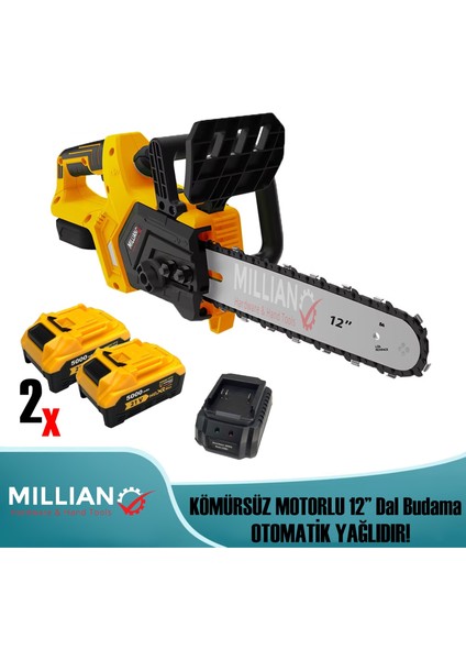 MLN-12D Şarjlı Çift Akülü Otomatik Yağlamalı Dal Budama Makinesi Bataryalı Odun Ağaç Kesme Testeresi fırsatları