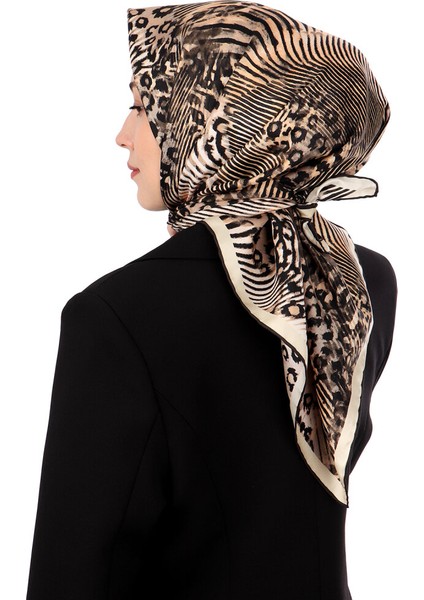 Krem Zebra Leopar Desen Twill Ipek Eşarp fiyatları