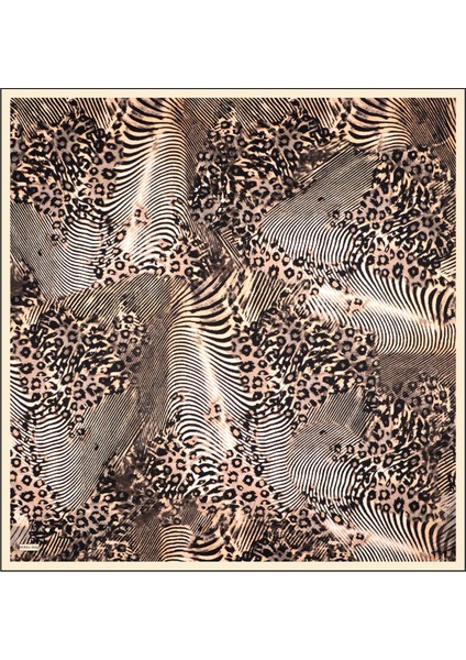 Krem Zebra Leopar Desen Twill Ipek Eşarp modelleri
