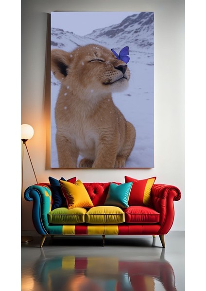 Kelebek ve Yavru Aslan Ev Duvar Salon Güzellik Salonu Ofis Dükkan Dekarasyon Kanvas Tablo