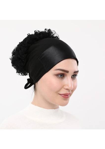 Kadın Tesettür Saten Fırfırlı Bone Günlük Tesettür Bone Hazır Türban