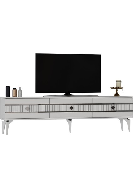 Lennora 180 cm Tv Sehpası (Alt Modül) Beyaz-Gümüş modelleri
