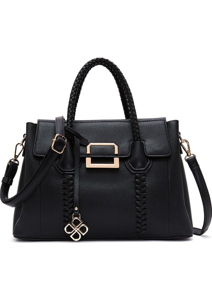 Kadın Siyah Uzun Askılı Örgü Detaylı Kol Çantası 25WBD2832FT