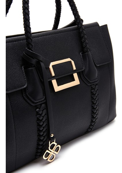 Kadın Siyah Uzun Askılı Örgü Detaylı Kol Çantası 25WBD2832FT