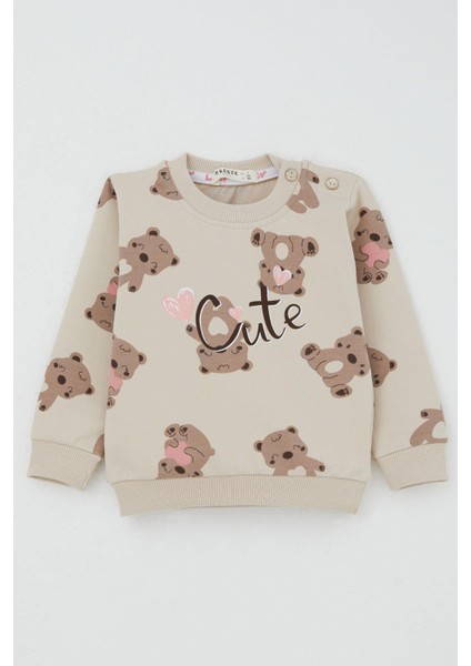 Kız Bebek Eşofman Takım Mutlu Ayıcık Desenli 6 Ay-2 Yaş, Bej fiyatları
