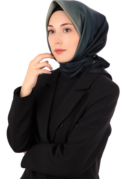 Bej Lacivert Degrade Twill Ipek Eşarp