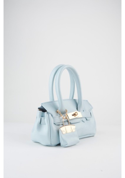 Kadın Kasa Bebe Mavi Charm Hediyeli Tasarım Çevirme Kilit Kapama El Kol ve Omuz Çantası modelleri